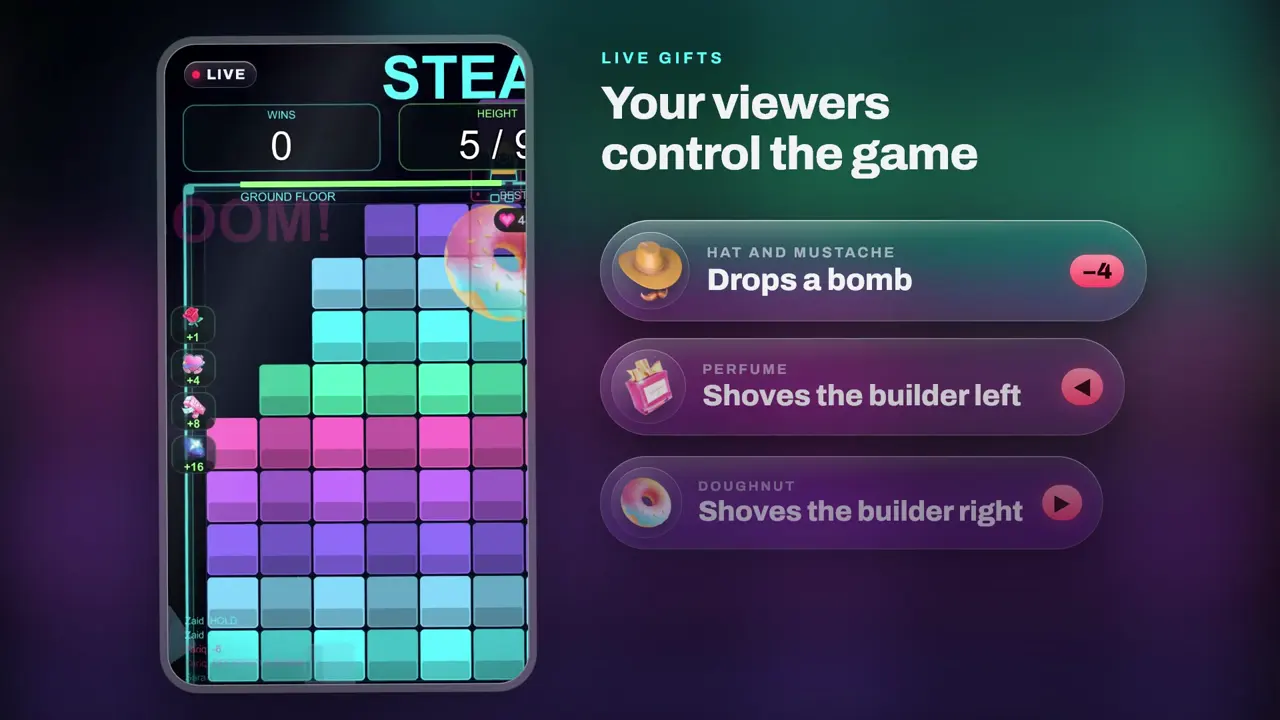 Stacker, block stacking game for TikTok LIVE: gameplay screenshot 3
