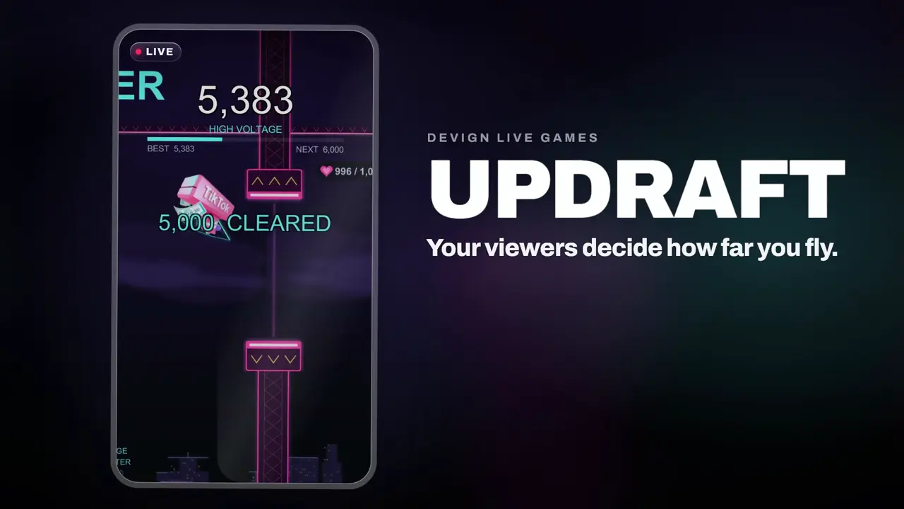 Updraft, one-button flying game for TikTok LIVE: gameplay screenshot 1
