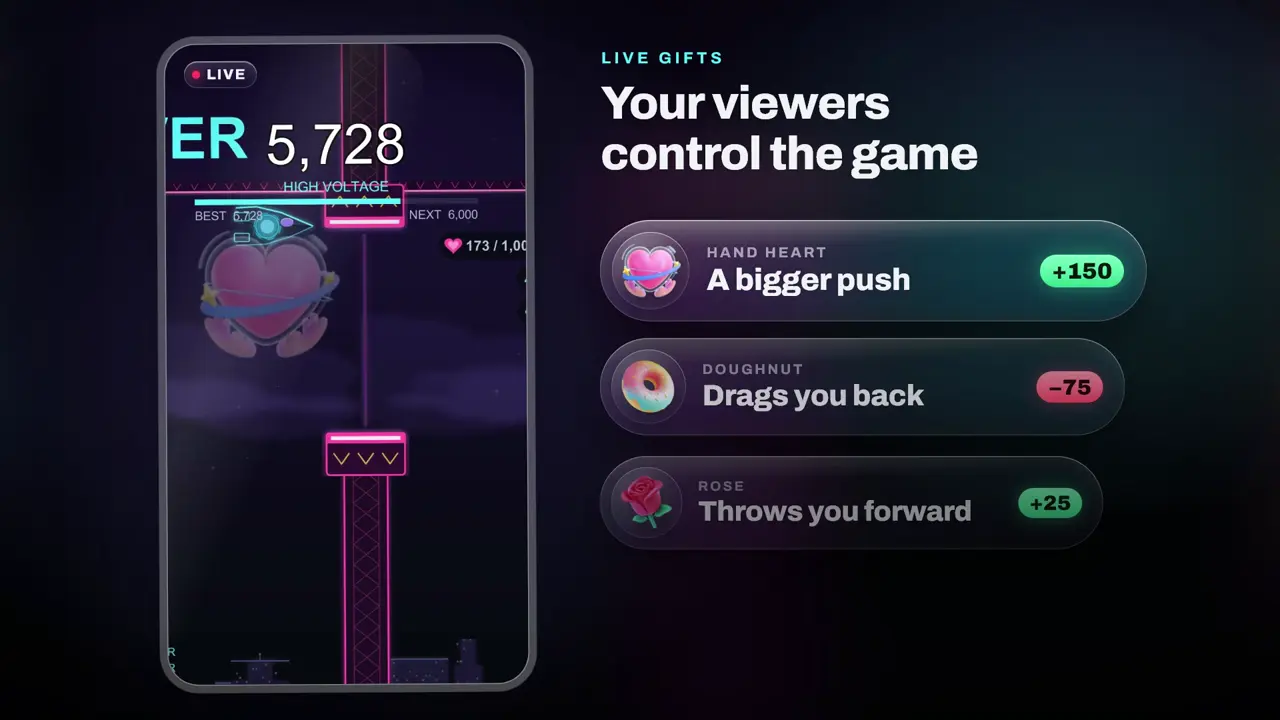 Updraft, one-button flying game for TikTok LIVE: gameplay screenshot 3